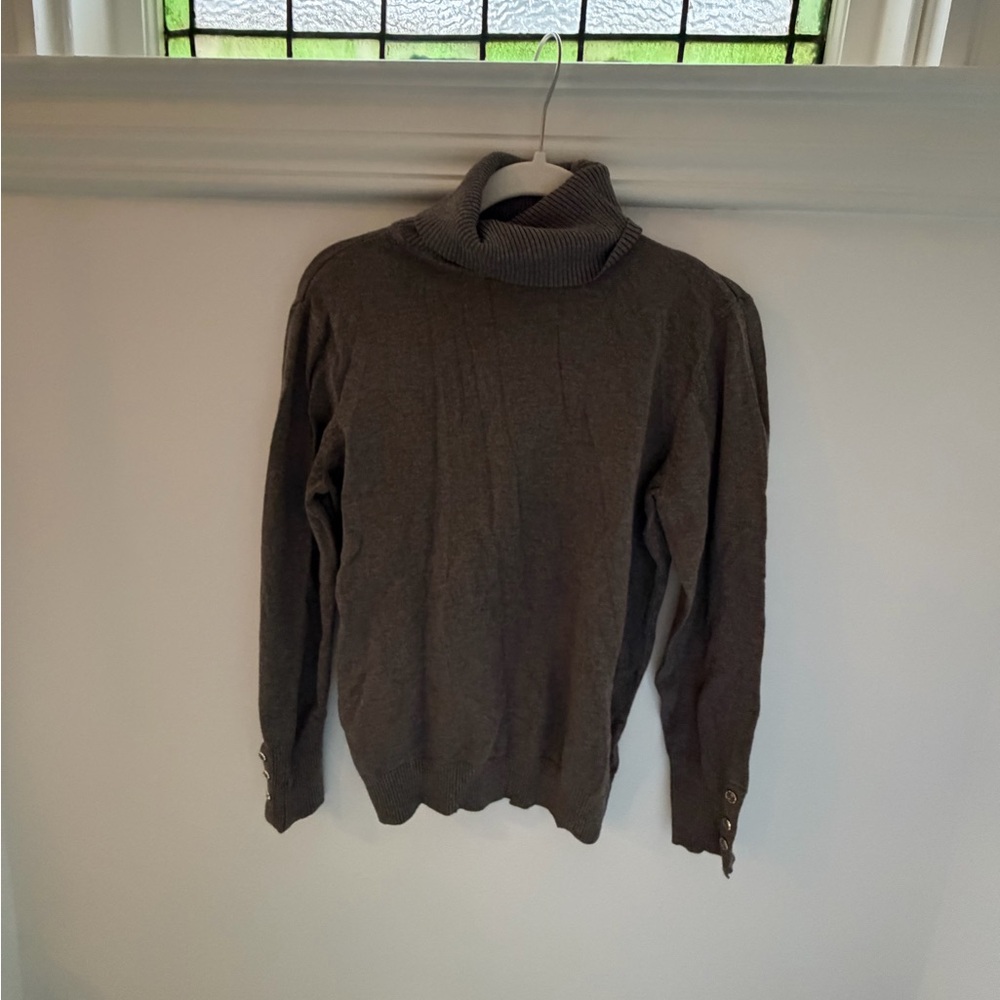 Women’s Taupe Turtleneck Sweater with nice buttons on sleeve
